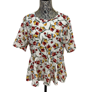 SHEIN Floral Print Blouse. Stretch Comfy Feminine Dressy Peplum